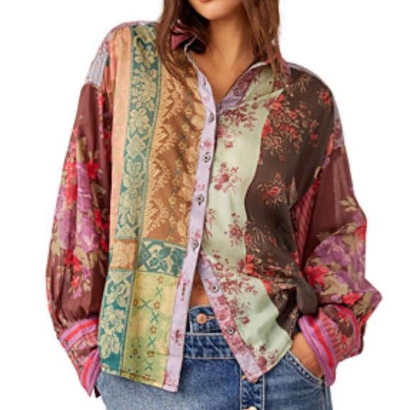 Free People Tops - Free People Women's Flower Patch Cotton Button-Front Top S